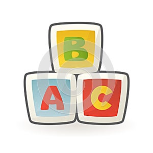 Baby cubes building blocks early educational toy alphabet letters cartoon design vector illustration