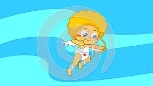 Baby Cupid Cartoon Character Shooting Heart Arrows