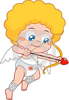 Baby Cupid Cartoon Character Shooting Heart Arrows