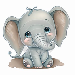 baby cute elephant cartoon on white background generative AI