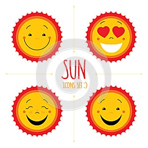 Baby cute vector sun icon set. Cute baby smile sun logos collect