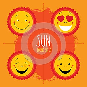 Baby cute vector sun icon set. Cute baby smile sun logos collect