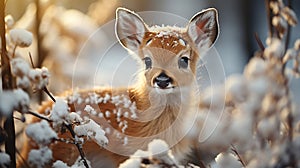 Baby deer in winter. Generative Ai