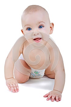 Baby in diaper crawling