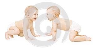 Baby In Diaper Crawling on White, Kids on White