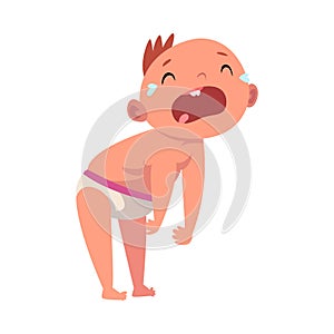 Baby in diaper crying cartoon vector illustration