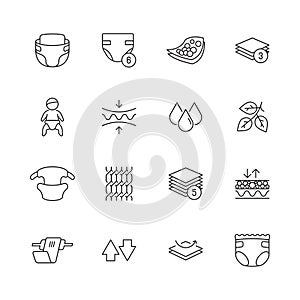 Baby diaper icon. White clean softly pee infant absorbent nappy vector symbols