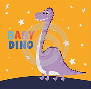 baby dino lettering and one kids illustration of a purple dinosaur