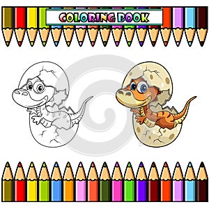 Baby dinosaur hatching from egg for coloring book