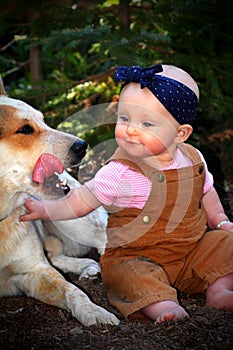 Baby in Dirt with Dog