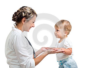 Baby and doctor isolated on white background