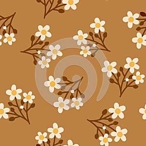 Baby Doll Ditsy Dress Floral Print Simple seamless floral pattern with small flowers on a light brown beige background