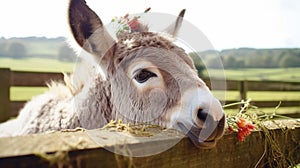 Baby Donkey Cuddles with Mom in Rustic Barn