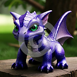 Baby Dragon with big green eyes, purple skin