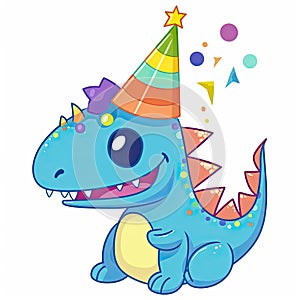 Baby dragon cartoon design collection. Colorful dragons wearing party caps set design for kids coloring pages. Colorful baby