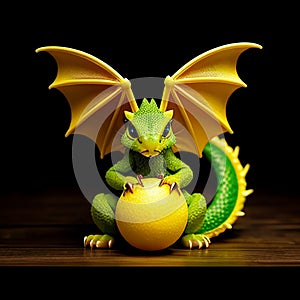 Baby Dragon, Yellow and Green, Big-eyes