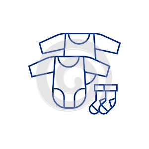 Baby dress, rompers and socks line icon concept. Baby dress, rompers and socks flat vector symbol, sign, outline
