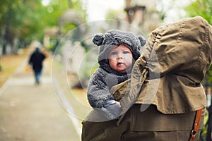 Baby dressed in warm clothes