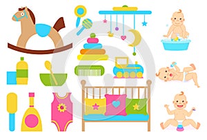 Baby with Duck in Soap Water and Kids Care Objects