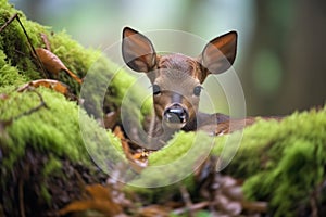 baby duiker nestled in a bed of moss