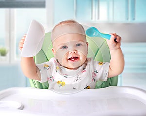 Baby eating,child`s nutrition. photo