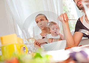 Baby eating family restaurant