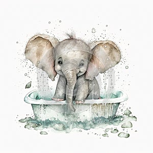 Baby elephant bathes photo