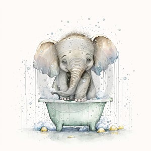 Baby elephant bathes photo