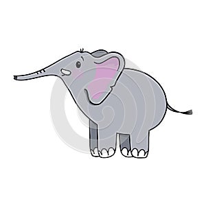 Baby elephant cartoon character on white background