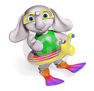 Baby elephant cartoon with lifeline and flippers, 3d rendering