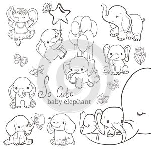 Baby elephant collection over white background