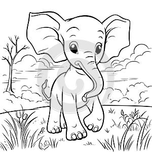 Baby Elephant Coloring Page Drawing For Kids