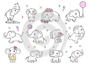 Baby elephant. Cute little wild animal vector drawn illustration for kids