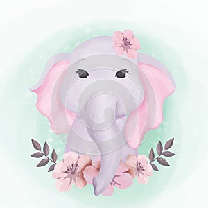 Baby Elephant Cute Portrait Illustration