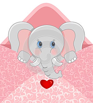 Baby elephant inside love envelope