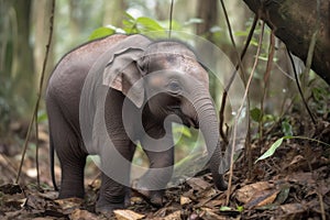 baby elephant, with its huge ears and wrinkly skin, exploring the jungle for the first time