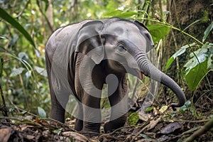 baby elephant, with its huge ears and wrinkly skin, exploring the jungle for the first time