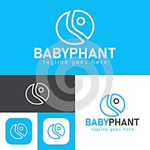 baby elephant logo design.simple Modern abstract vector illustration icon style design.minimal Black and white color