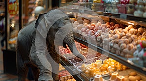 Baby Elephant Reaching for Object in Display Case