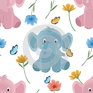 Baby elephant seamless pattern with white background