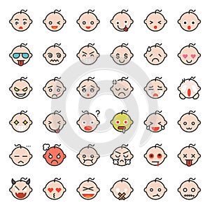Baby emoticon filled outline icon set 2