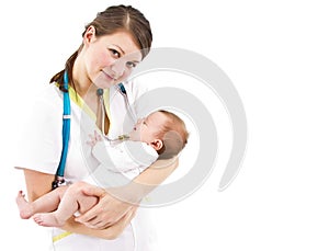 Baby examination with stethoscope