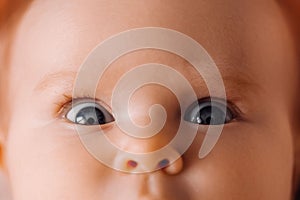 Baby eyes close up macro shooting. Newborn headshot