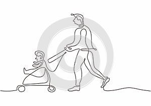 Baby and father one line drawing continuous hand drawn