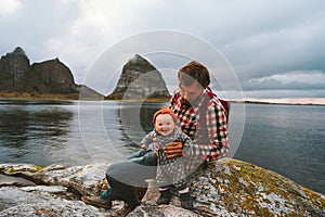 Baby and father traveling in Norway family adventure lifestyle