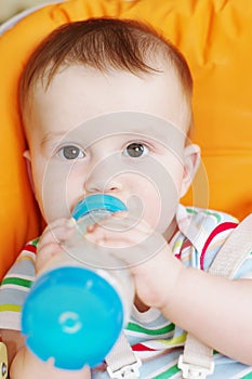 Baby with feeding-bottle