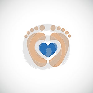 Baby feet footprint with blue heart