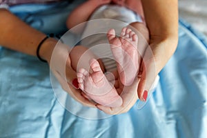 Baby feet and mother hands