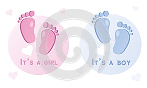 Baby feet. It's a boy  It's a girl. card template.