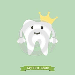 Baby first tooth, tooth is wearing golden crown